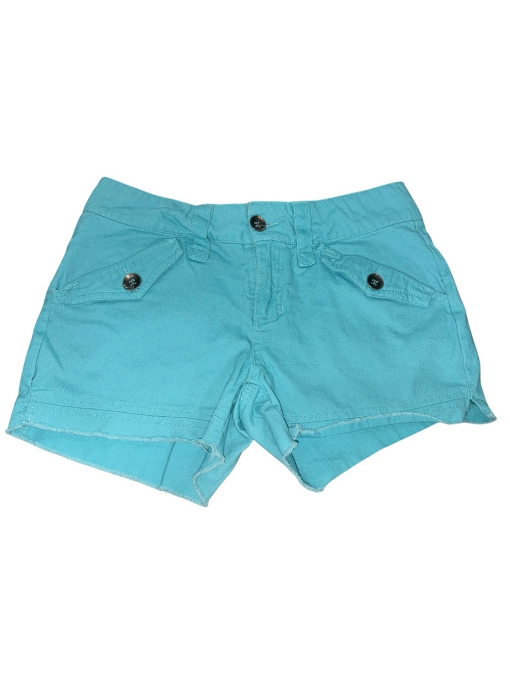 Islandia Turquoise Low Rise Frayed Twill Shorts Size 7